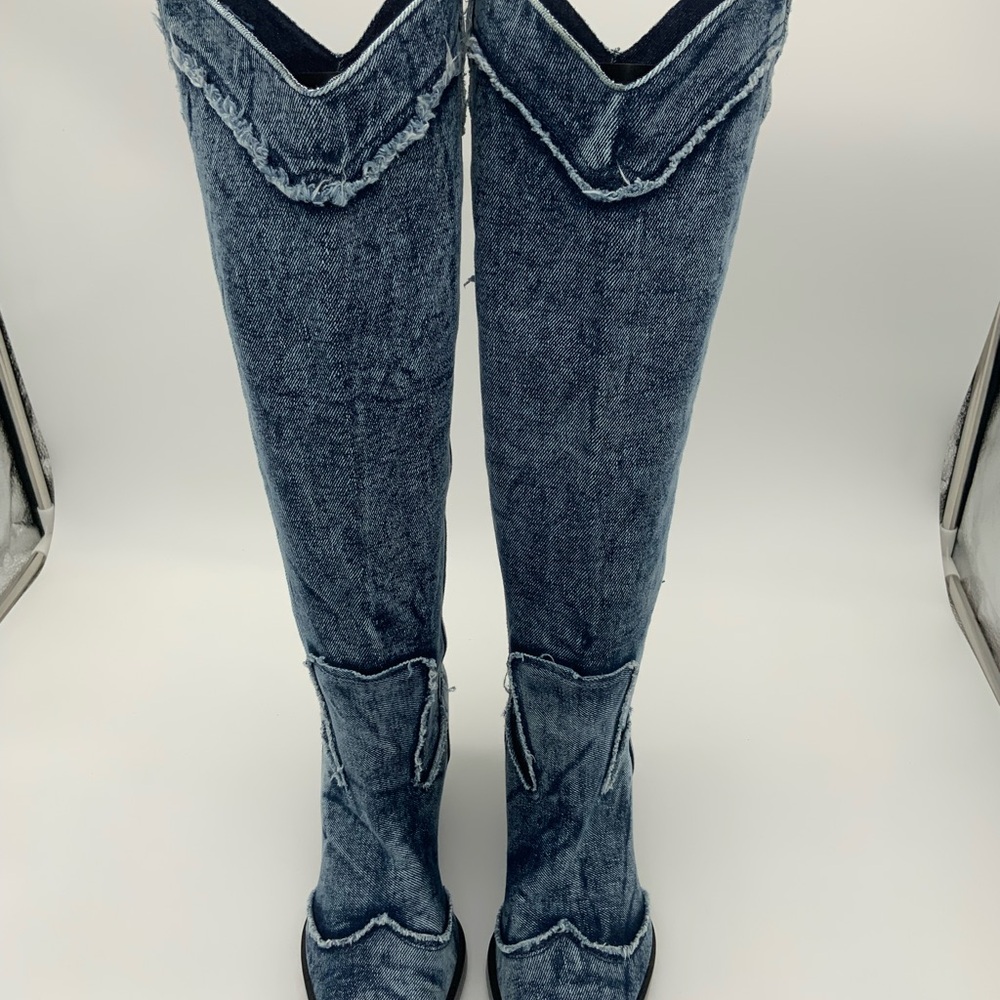 Zara Denim Cowboy Boots Size 41 - Picture 5 of 16